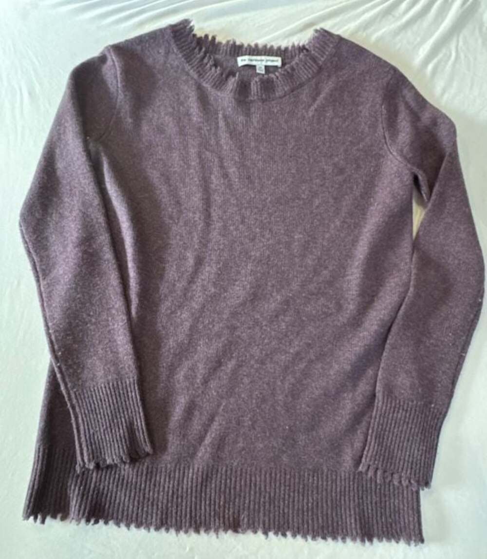 K355 The Cashmere Project 100% Cashmere Distressed Edge Sweater Purple Size XS